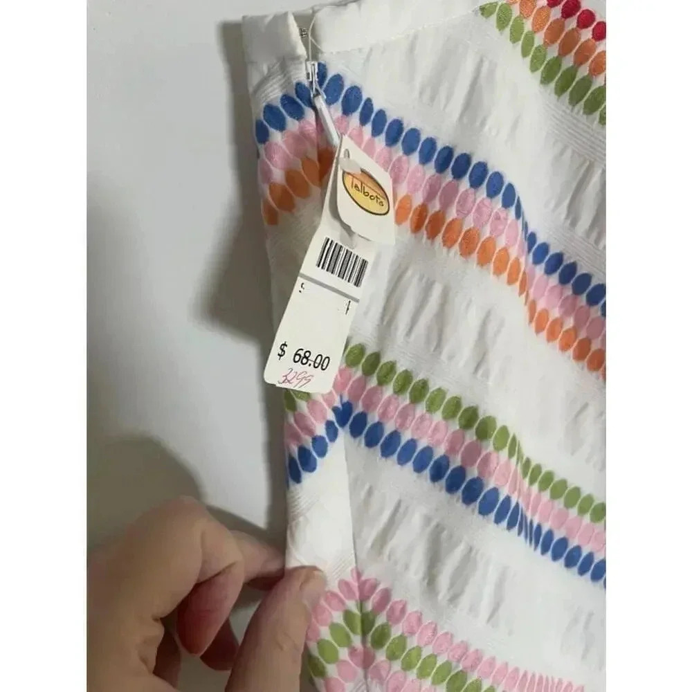 NWT Talbots White Multicolor Embroidered A-Line Skirt Size 14 ๐โ 0160 NEW! - Picture 4 of 12